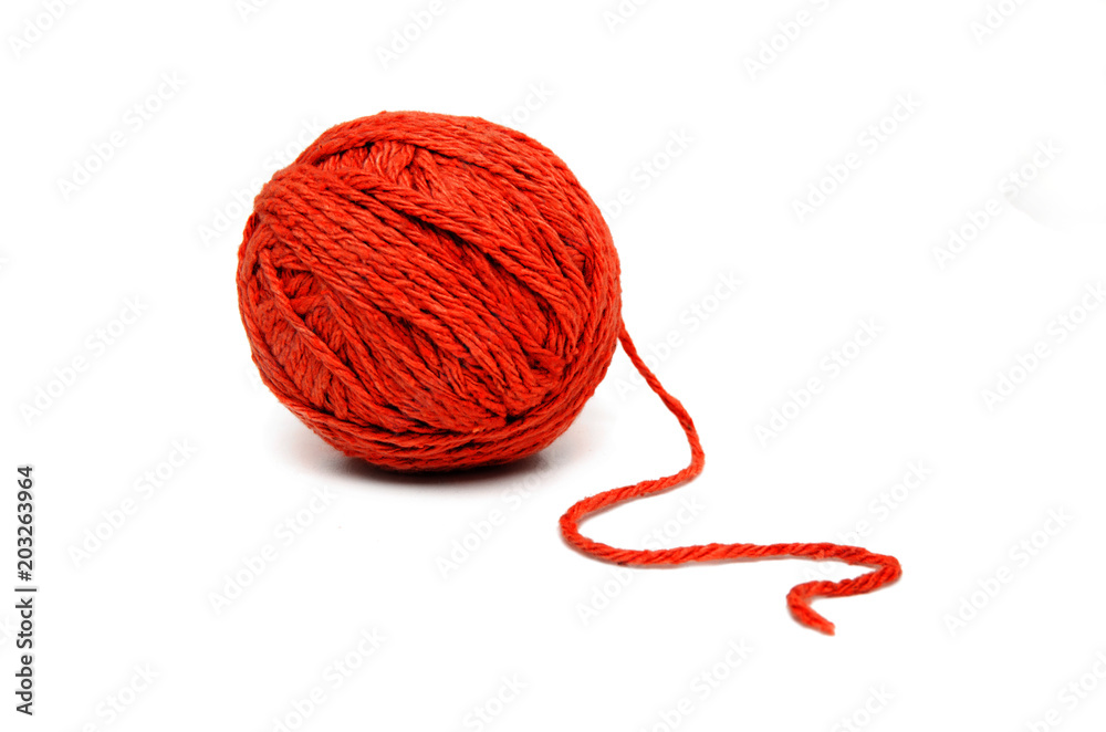 Red Ball Of Yarn For Knitting Isolated On White Background Stock Photo,  Picture and Royalty Free Image. Image 12562357.
