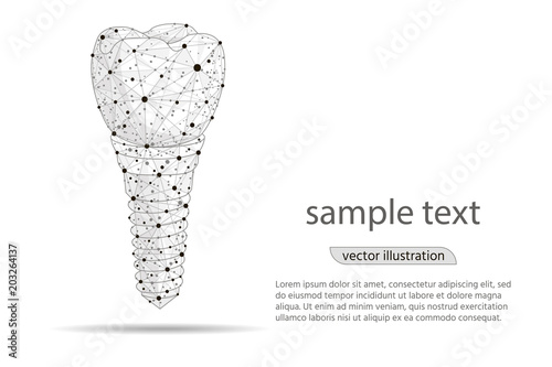 abstract design dental implant Icon,isolated from low poly wireframe on white background. Vector abstract polygonal image mash line and point. Digital graphics