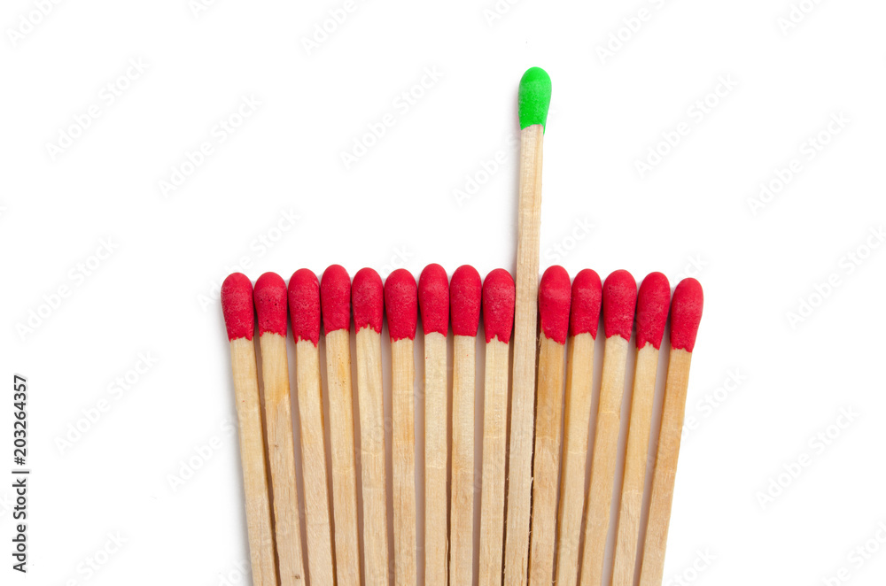 Matches isolated on white background, standing out and originality concept Matches isolated on white background, standing out and originality concept