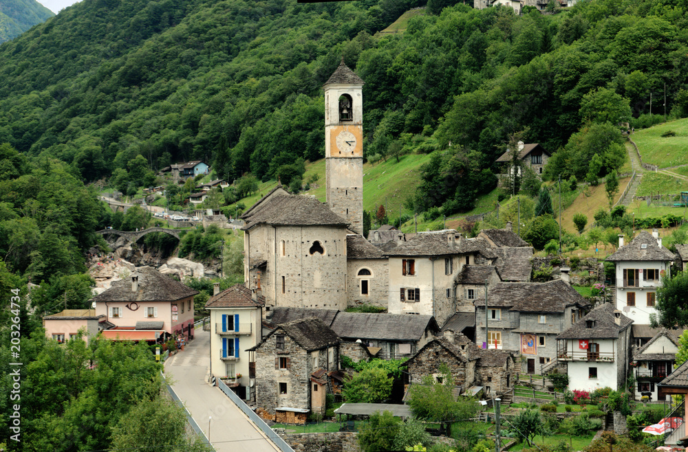 Lavertezzo; village in the Valle Versasca, Ticino, including church of Madonna degli Angeli