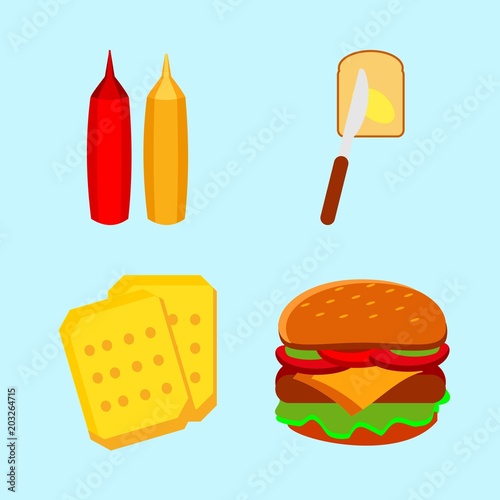 icons about Food with hamburger, butter, dinner, cookie and hotdog