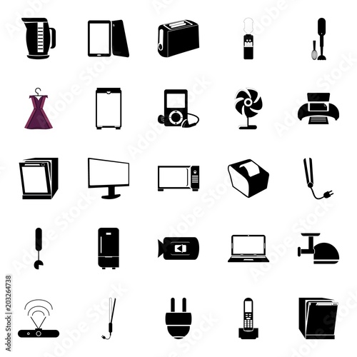 icons about Electronic with check, dishwasher, computer, link and sound