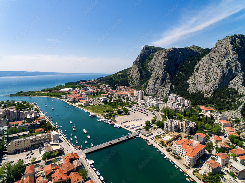 Stunning aerial shot of Omis city.Croatia