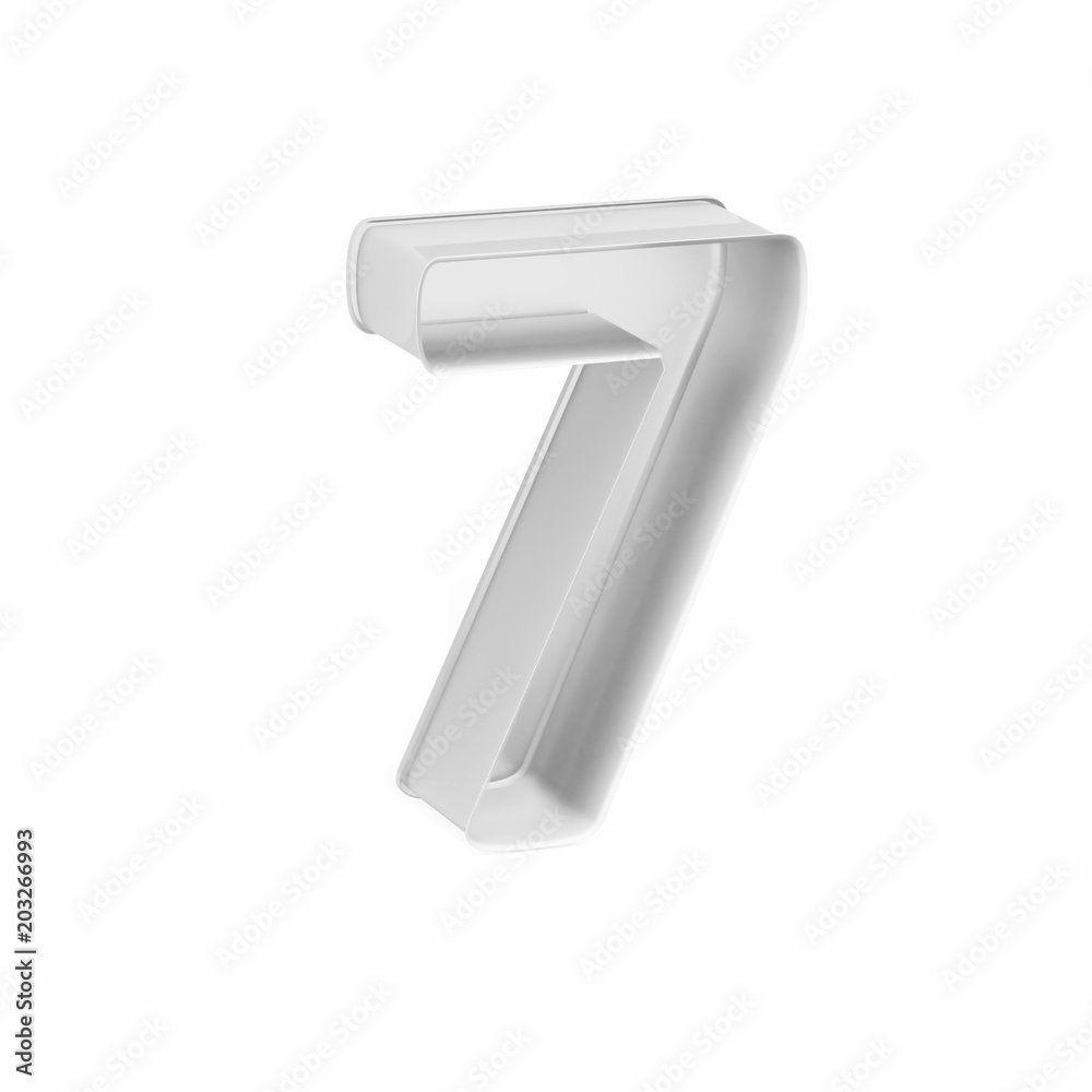 Metal baking cake pan or cookie cutter like mathematical digit 7, 3D rendered font image Metal baking cake pan or cookie cutter like mathematical digit 7, 3D rendered font image