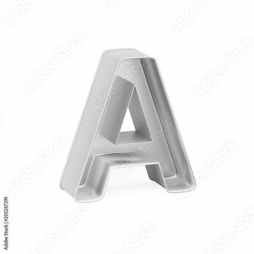 Metal baking cake pan or cookie cutter like capital letter A on white background
