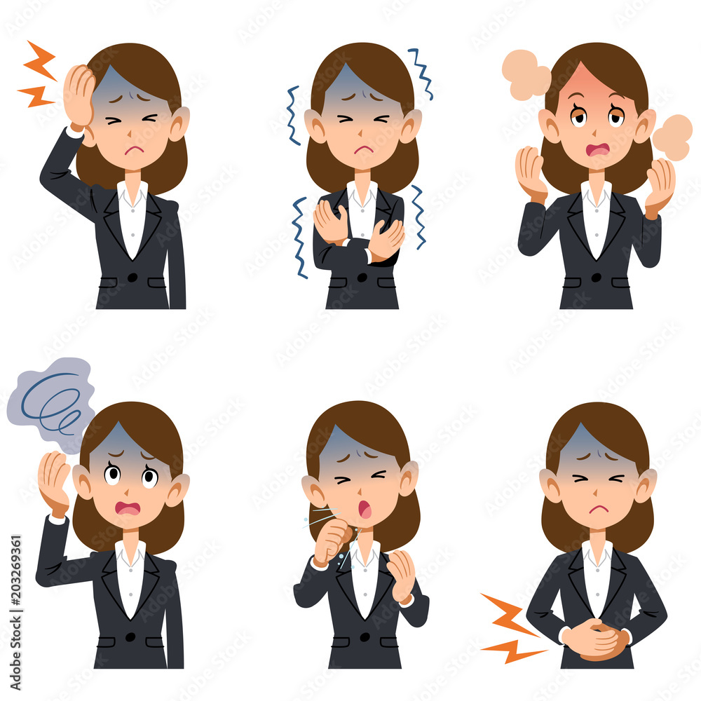 スーツを着用した働く女性の病気の症状　6種類