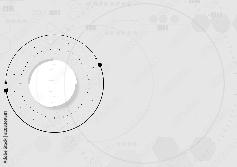 Button with user interface and big circle shape with faded hexagons, futuristic vector concept
