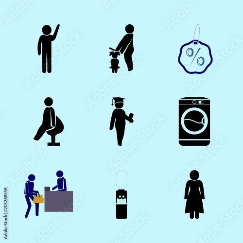 icons about Human with formal, washing machine, water dispencer, caucasian and business