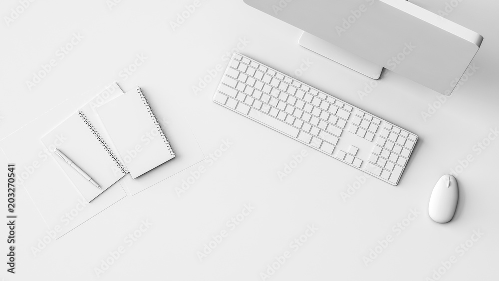 Neat clean pure white workstation or mockup Stock Illustration