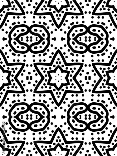 Seamless geometric pattern with a six-pointed stars in a black and white colors
