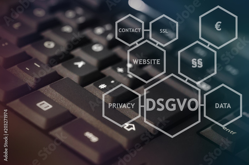 DSGVO european basic data protection regulation comes into force on 25.05.18, in color on a keyboard