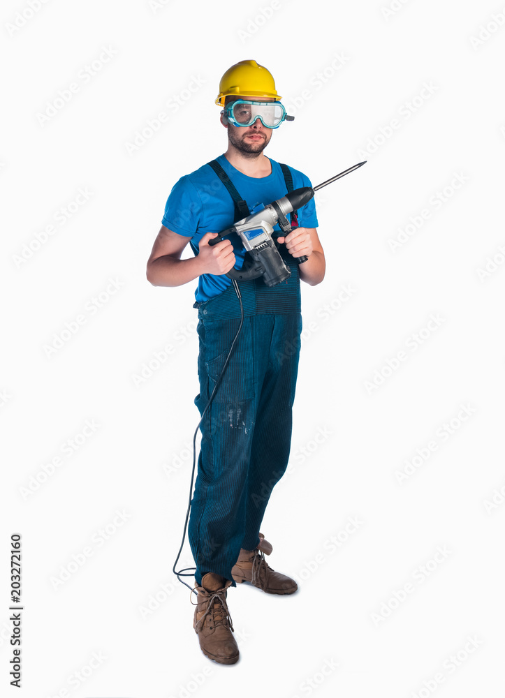 Portrait of a young worker standing on white background Portrait of a young worker standing on white background