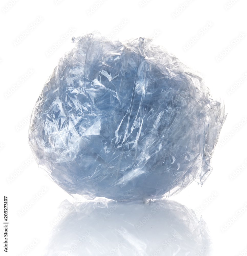 Crumpled plastic ball isolated on white Crumpled plastic ball isolated on white