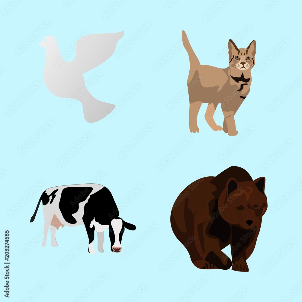 Obraz premium icons about Animal with dairy, forest bear, home cat, brown bear and kitten