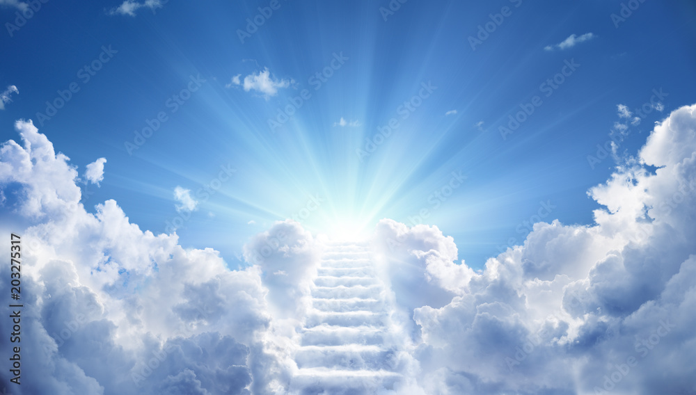 Stairway Leading Up To Heavenly Sky Toward The Light 