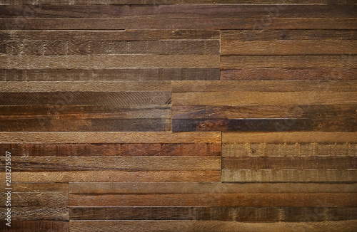 Cuadro en lienzo Thick wood block wall of reclaimed wood with rough texture.
