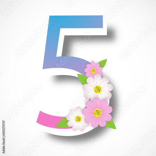 Spring number five with colorful flower ,vector illustration template, banners, Wallpaper, vintage.