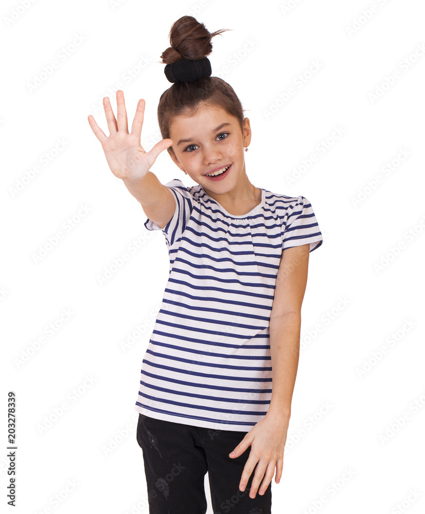 Portrait of a little girl making stop gesture using both hands Portrait of a little girl making stop gesture using both hands