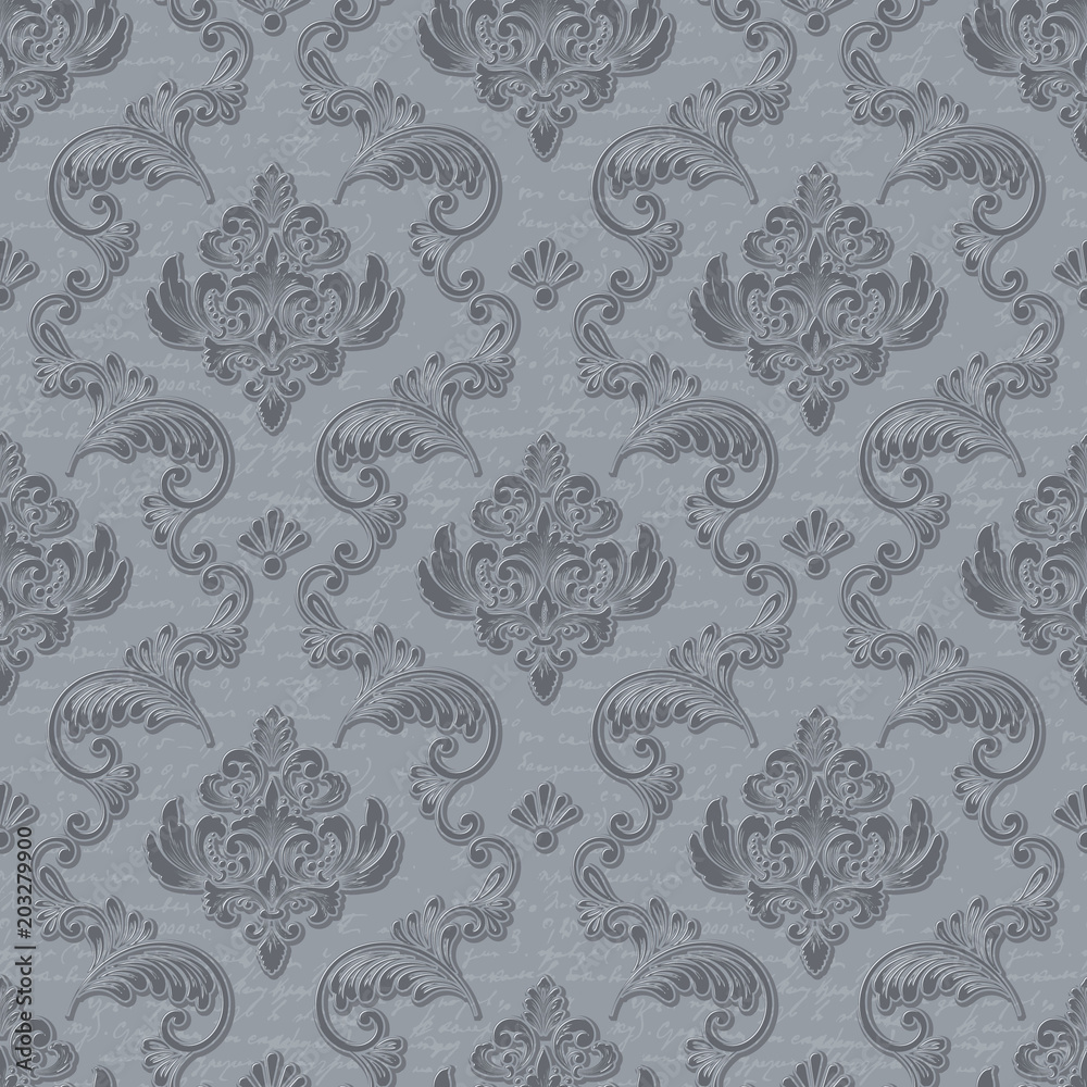 Vector damask seamless pattern background with handwriting. Classical luxury old fashioned damask ornament, royal victorian seamless texture for wallpapers, textile, wrapping. Floral baroque template. Vector damask seamless pattern background with handwriting. Classical luxury old fashioned damask ornament, royal victorian seamless texture for wallpapers, textile, wrapping. Floral baroque template.
