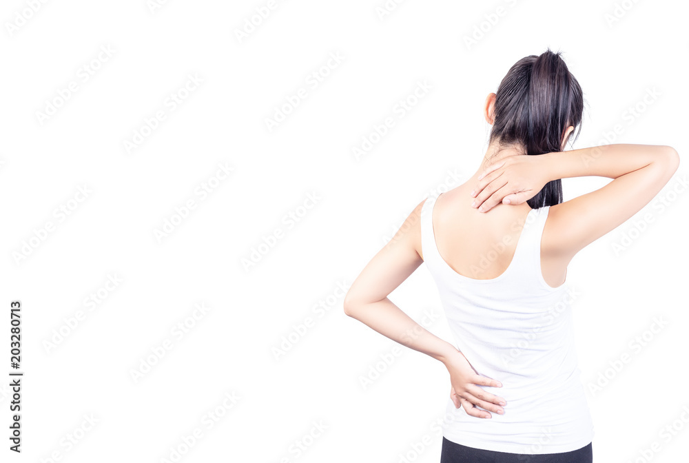 Asia woman with backache on white background. Asia woman with backache on white background.