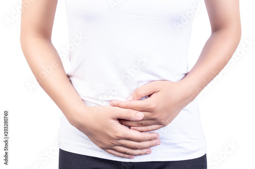 Wallpaper Mural Asia woman with stomachache on white background. Torontodigital.ca