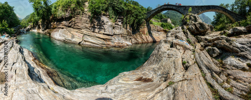 Ponte dei Salti  the famous double-arched  bridge of jumps  at Lavertezzo  Ticino