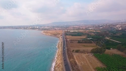 Beautiful sea aerial view, drone shot along the coast of Cyprus