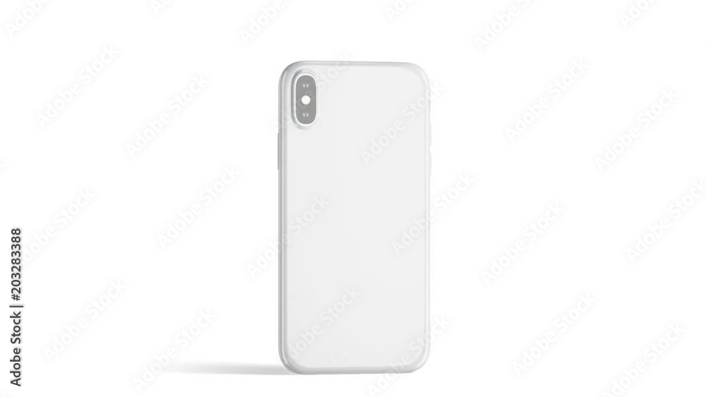Blank white phone with glossy case, isolated, 3d rendering. Empty smartphone in satined cover half-turning, back side view Blank white phone with glossy case, isolated, 3d rendering. Empty smartphone in satined cover half-turning, back side view