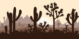 Desert seamless pattern with joshua trees, opuntia, and saguaro