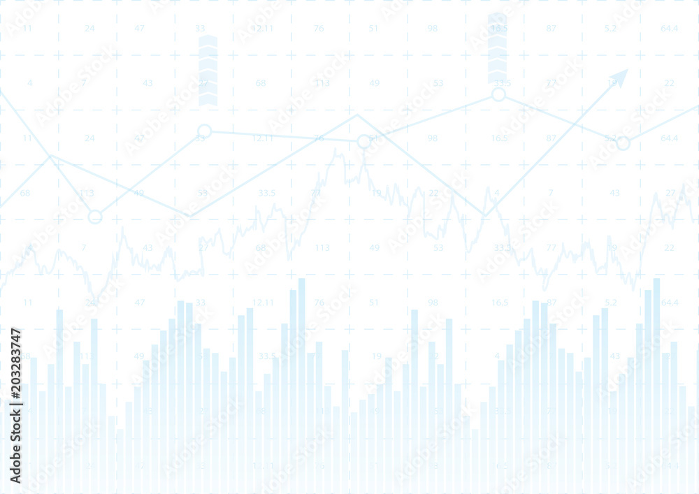 financial graph with a linear diagram, a histogram in the stock market on a gradient white background.Vector illustration.