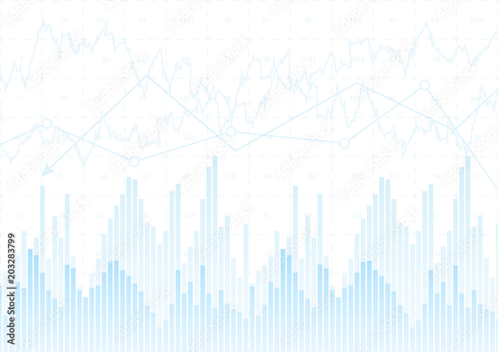 financial graph with a linear diagram, a histogram in the stock market on a gradient white background.Vector illustration.