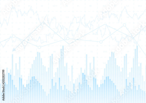 financial graph with a linear diagram, a histogram in the stock market on a gradient white background.Vector illustration.