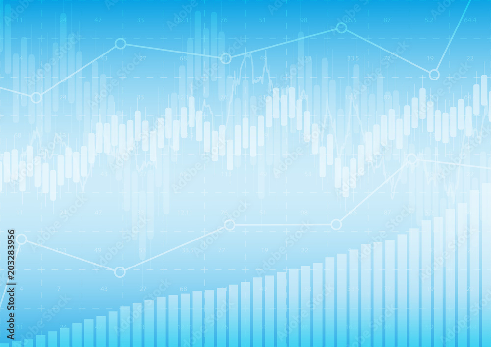financial graph with a linear diagram, a histogram in the stock market on a gradient blue background.Vector illustration.