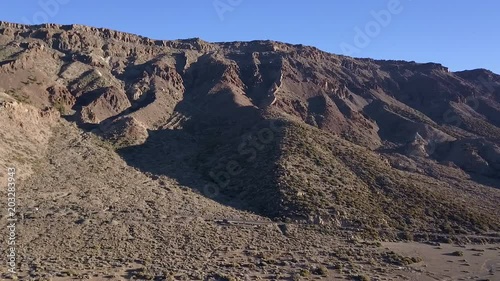 Mountain aerial view of the Teide National Park of Tenerife, drone shot along the wild in Canary Islands