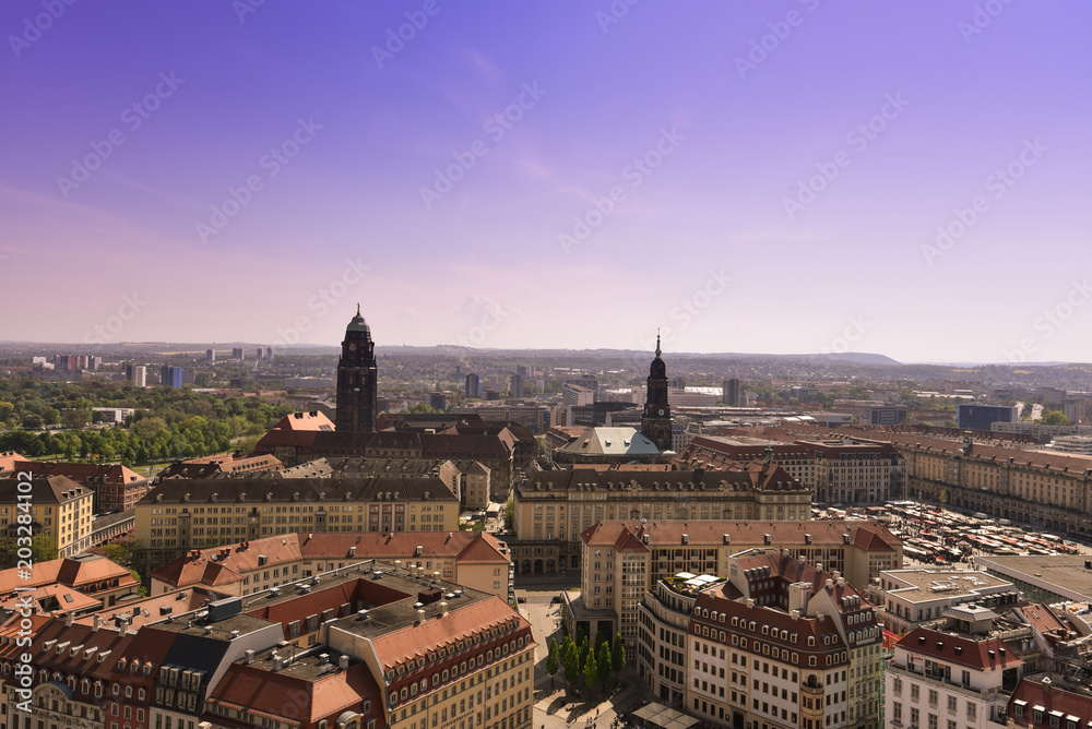 Panorama of the city skyline at in Dresden, Saxony, Germany, Europe.