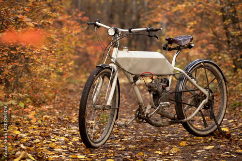 Vintage motorcycle in the autumn park.