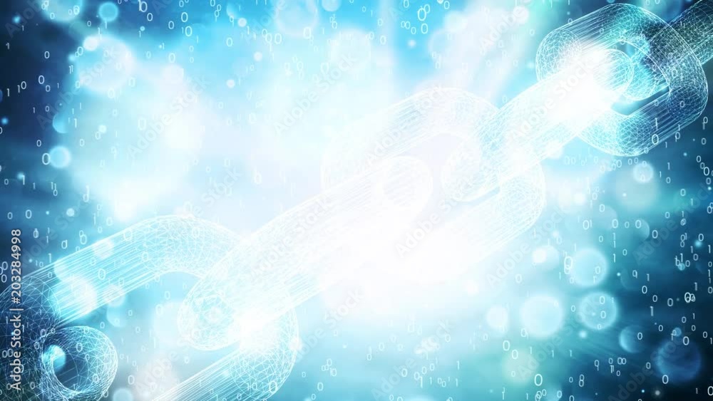 Artistic blockchain motion on abtract blurred cryptocurrency network animation background. 