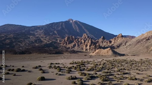 Beautiful Mountain landscape, Teide volcano view, drone shot along the wild in Canary Islands