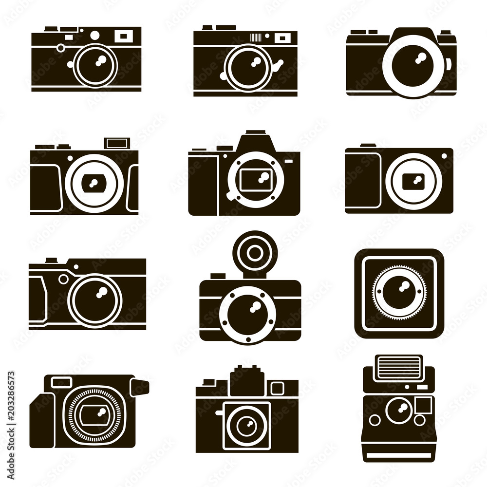 Vector set of 12 black cameras Vector set of 12 black cameras