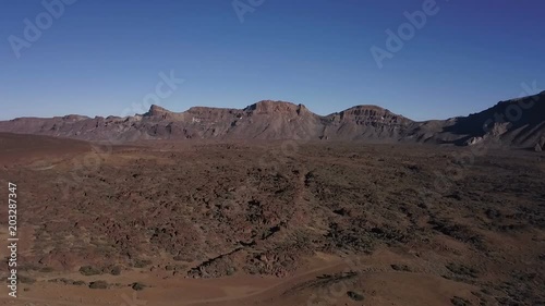 Mountain aerial view of the Teide National Park of Tenerife, drone shot along the wild in Canary Islands