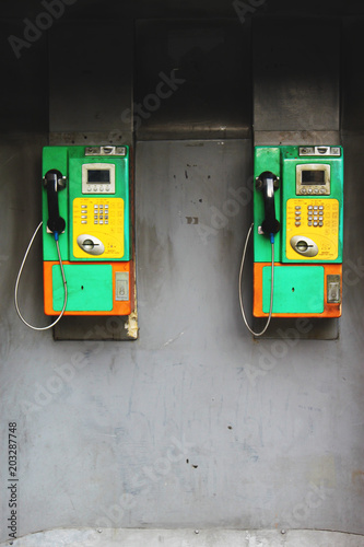 Colorful public telephones in Bangkok (Krung Thep), Thailand, Asia.