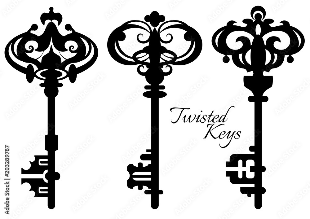 Set of twisted old antique keys. Vector illustration. Set of twisted old antique keys. Vector illustration.