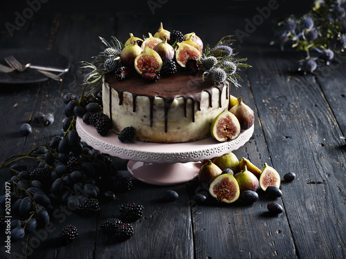 Fancy cake with fruit decoration 