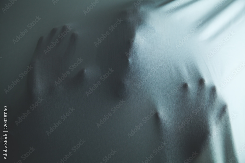 Screaming ghost face with hands. Scary and death concept Screaming ghost face with hands. Scary and death concept