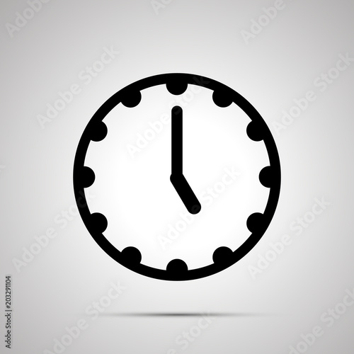 Clock face showing 5-00, simple black icon