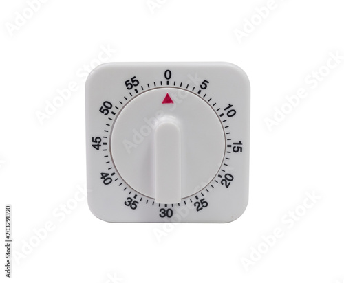 Egg timer / kitchen alarm clock in white plastic isoslated on white