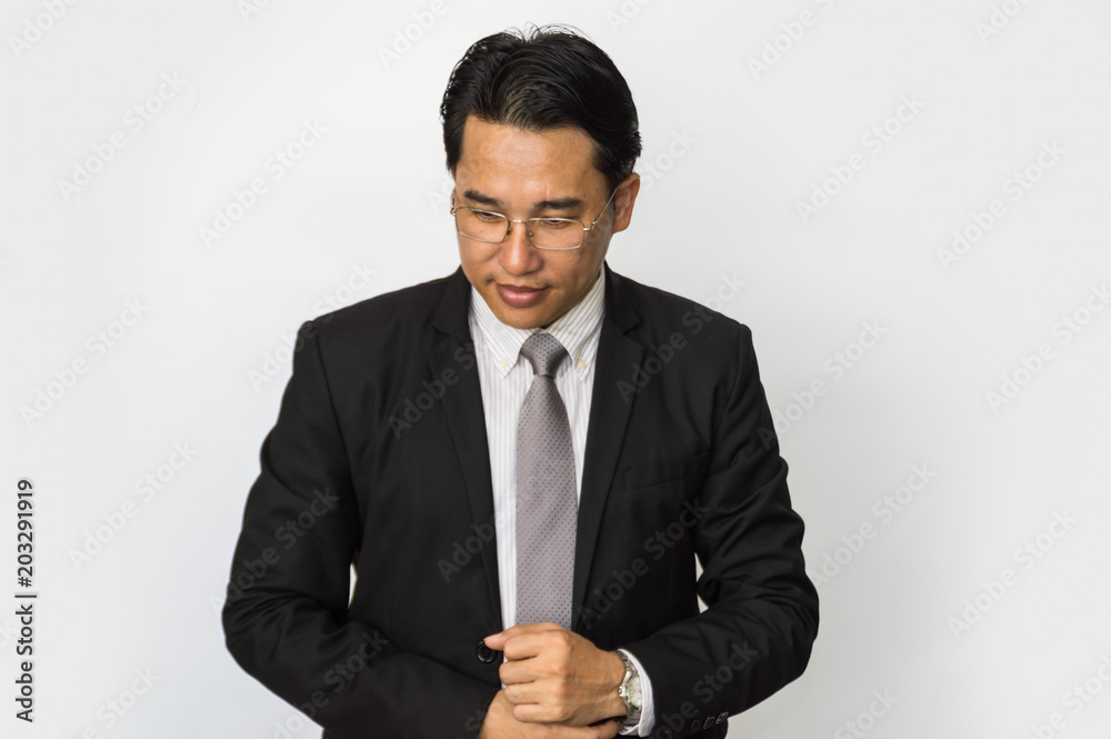Young businessmen make gestures on a white background. Young businessmen make gestures on a white background.