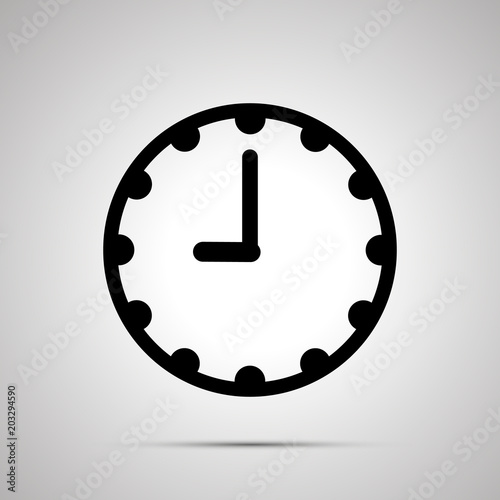Clock face showing 9-00, simple black icon on white
