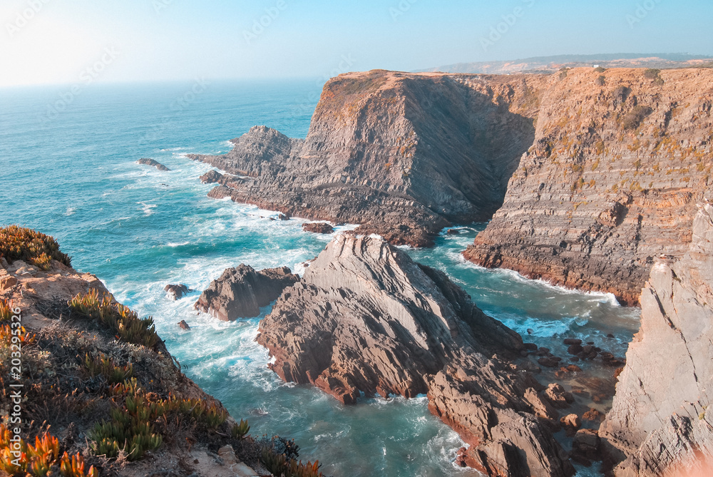 The spectacular cliffs of Cabo Sardão and his Atlantic waves