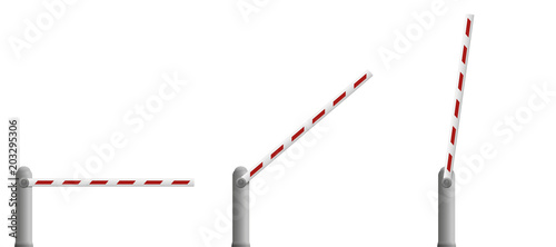 Border barrier gates. Closed, half opened and open bar - isolated vector illustration on white background.